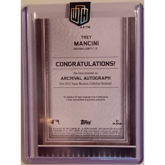 Trey Mancini 2023 "Topps Museum Collection" (Archival Autograph) 22 /50 CUBS - Picture 6 of 6
